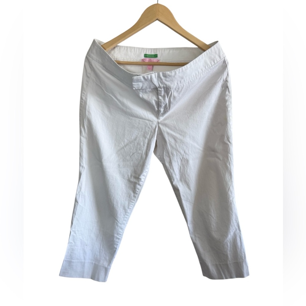 Lilly Putlizer Palm Beach Fit Metal Clasp White Beach Coastal Crop Pants size 12